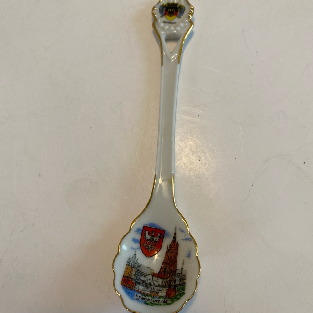 Beautiful White Porcelain Germany Commemorative Souvenir Spoon.